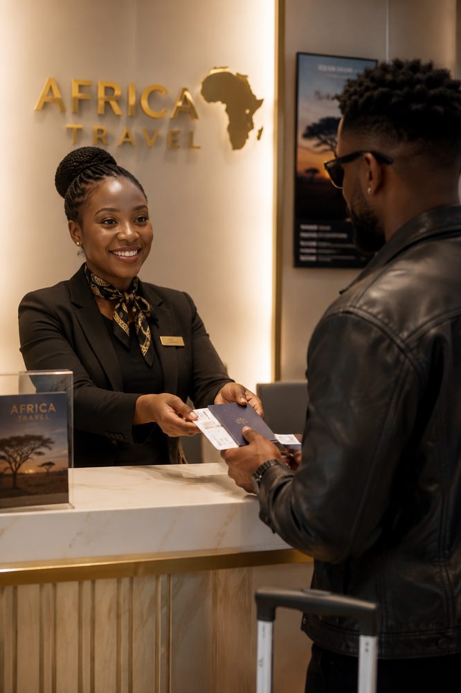 Check-in numa agência de viagens